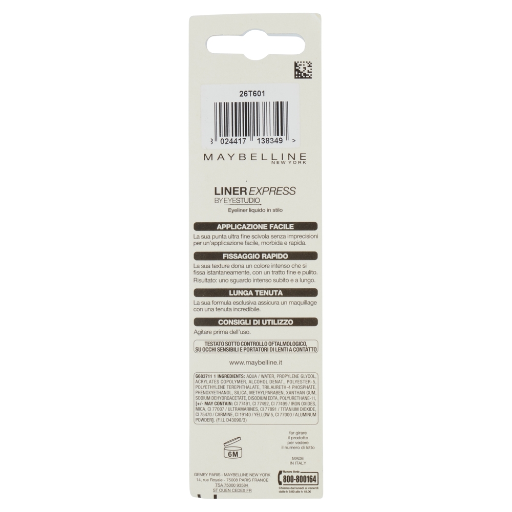 Maybelline New York Eyliner Liner Express, Texture Liquida, Nero